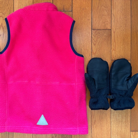 L.L. Bean Kids Pink Fleece Vest and L.L. Black Mittens Set - Picture 2 of 4